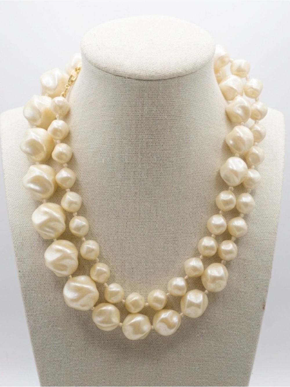 Crown Trifari Faux Pearl Hand Knotted Necklace Baroque 32" MCM 40s-50s Graduated